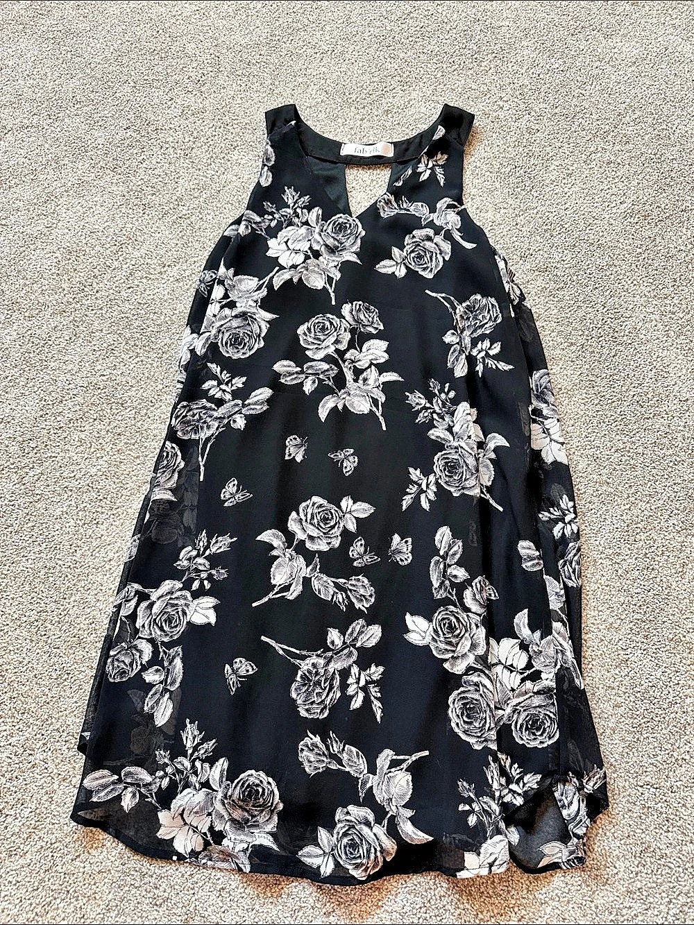 fab'rik Floral Mini Dress in Black & White Like New